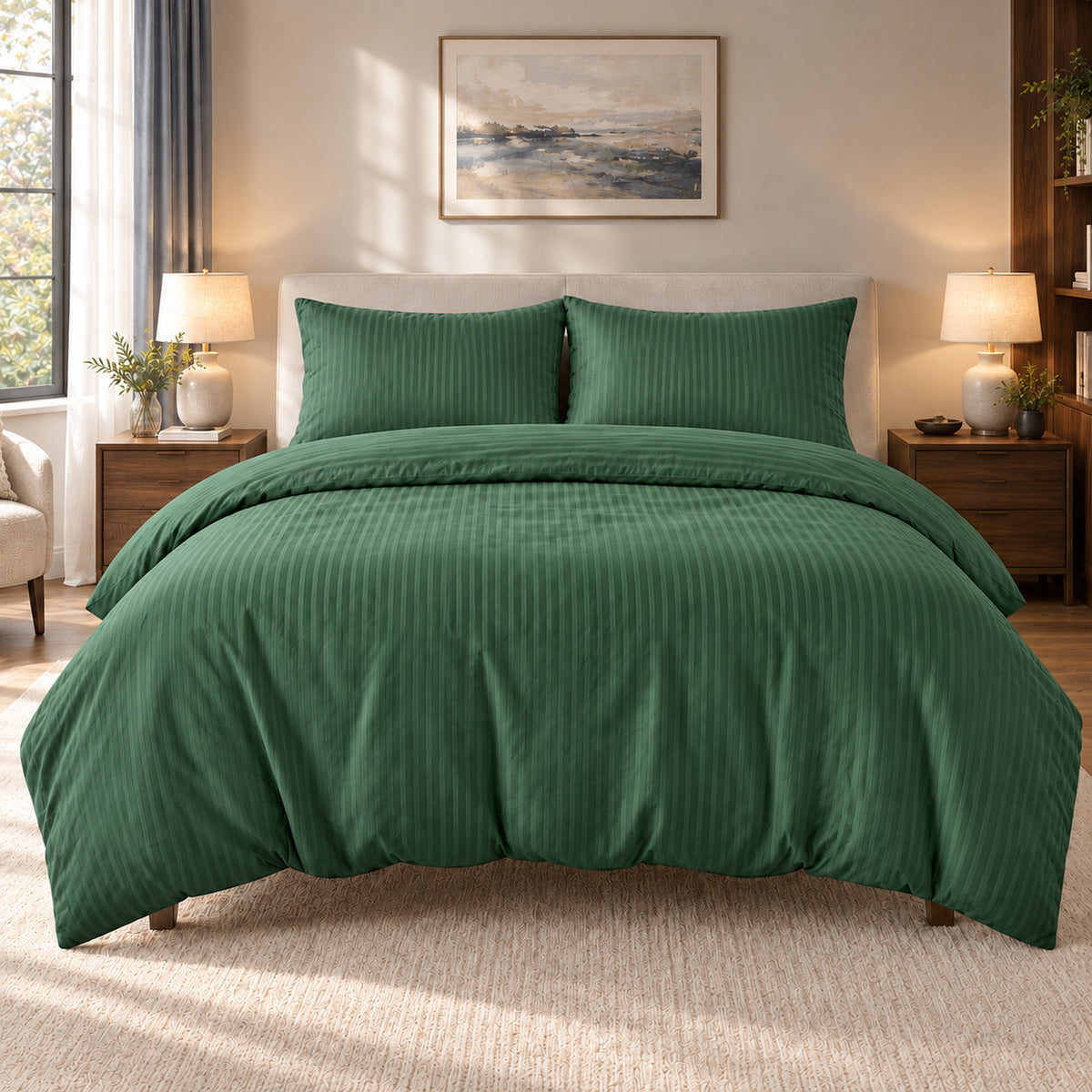 Olive Green Stripe Duvet Cover